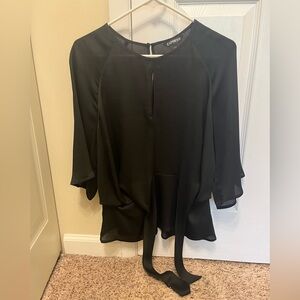 Express Black Tie-Front Blouse - Women's Long Sleeve Top